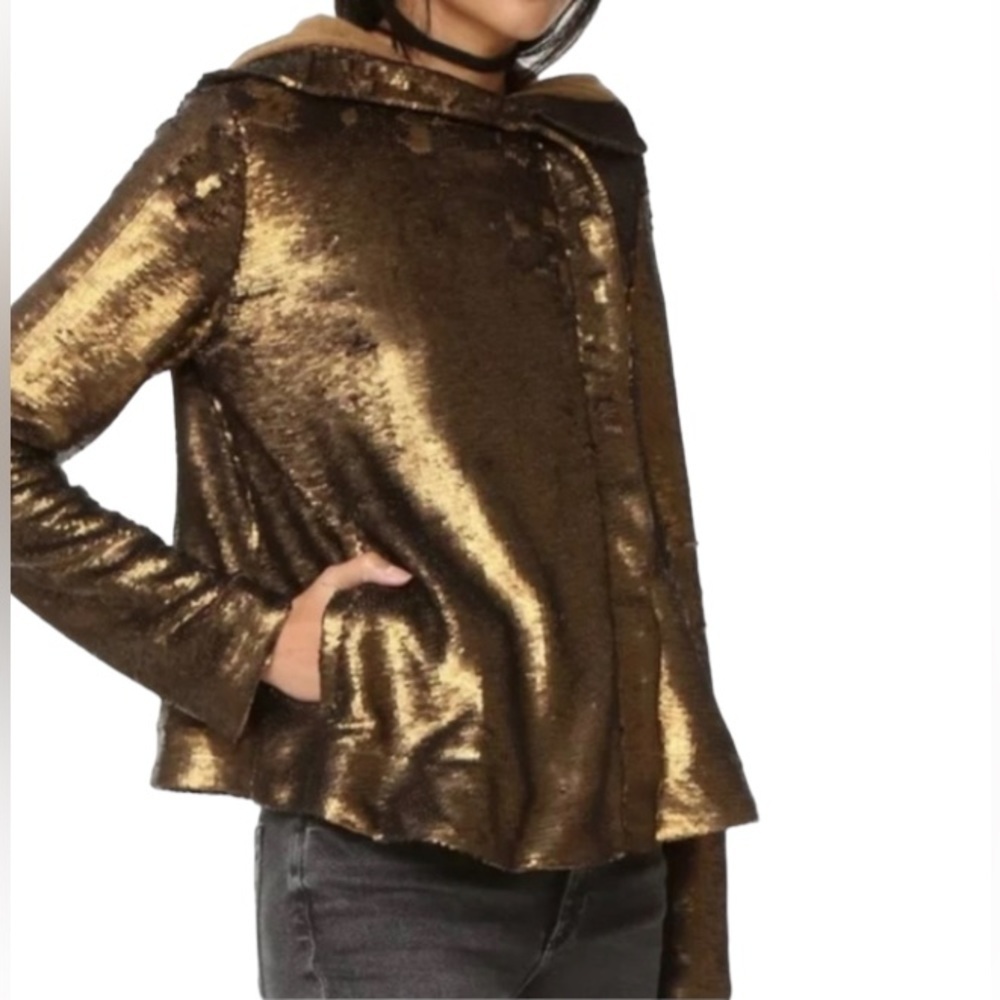 Free People Terracotta Bronze Sequined Hooded Jacket Size XS